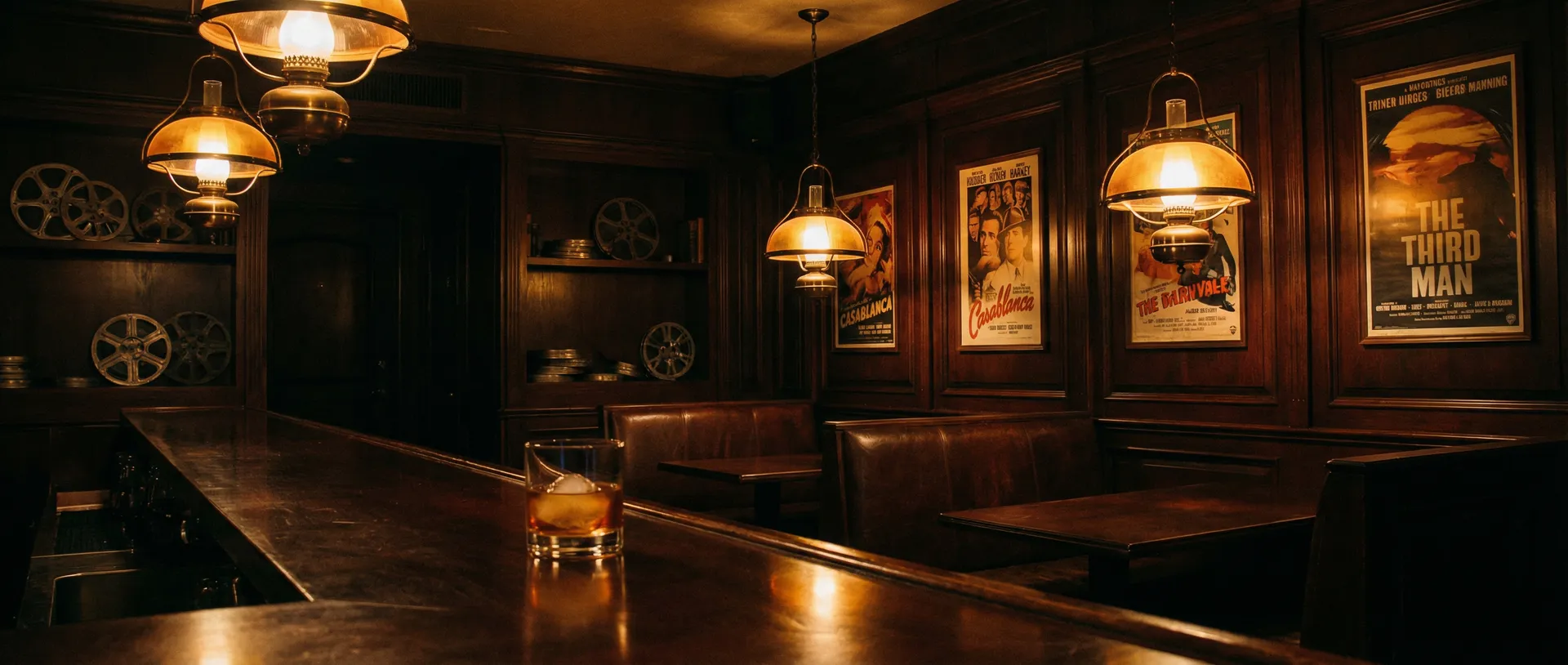 老式酒馆吧台上的威士忌杯与暖黄灯光 - 想要叉叉8m3u 酒馆氛围